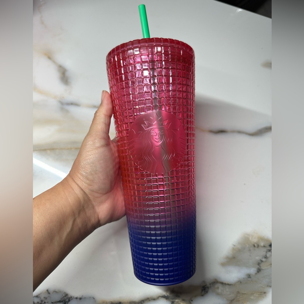 Starbucks Blue and Red Ombré Grid  Tumbler
